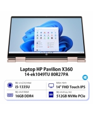 Laptop HP Pavilion x360 14-ek1049TU 80R27PA (Core i5 1335U/ 16GB/ 512GB SSD/ Intel Iris Xe Graphics/ 14.0inch FHD TouchScreen/ Windows 11 Home/ Gold/ Hợp kim nhôm/ Pen)