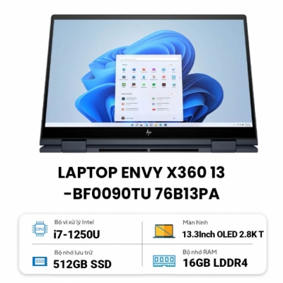 Laptop HP Envy X360 13-bf0090TU 76B13PA (Core i7 1250U/ 16GB/ 512GB SSD/ Intel Iris Xe Graphics/ 13.3inch OLED Touch/ Windows 11 Home/ Blue/ Vỏ nhôm/ Pen)