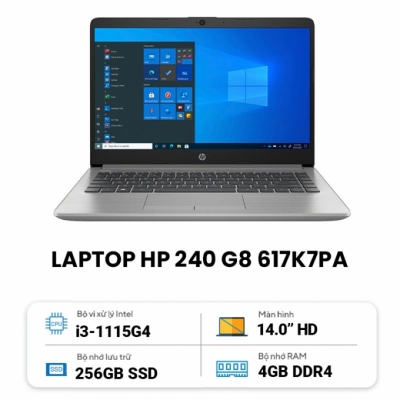 Laptop HP 240 G8 617K7PA (Intel Core i3-1115G4 | 4GB | 256GB | Intel UHD | 14.0 inch HD | Win 11 | Bạc)