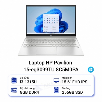 Laptop HP Pavilion 15-eg3099TU 8C5M0PA (Core i3 1315U/ 8GB/ 256GB SSD/ Intel UHD Graphics/ 15.6inch Full HD/ Windows 11 Home/ Silver/ Vỏ nhôm)