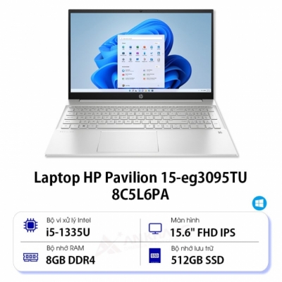 Laptop HP Pavilion 15-eg3095TU 8C5L6PA (Core i5 1335U/ 8GB/ 512GB SSD/ Intel Iris Xe Graphics/ 15.6inch Full HD/ Windows 11 Home/ Silver/ Hợp kim nhôm)