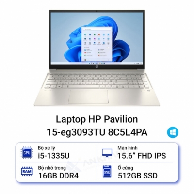 Laptop HP Pavilion 15-eg3093TU 8C5L4PA (Core i5 1335U/ 16GB/ 512GB SSD/ Intel Iris Xe Graphics/ 15.6inch Full HD/ Windows 11 Home/ Gold/ Hợp kim nhôm)