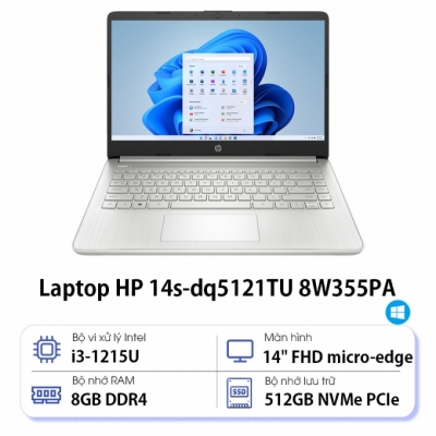 Laptop HP 14s-dq5121TU 8W355PA (Intel Core i3-1215U | 8GB | 512GB | Intel UHD | 14 inch FHD | Win 11 | Bạc)