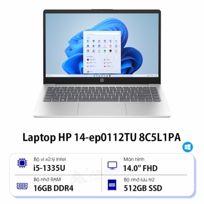 Laptop HP 14s-ep0112TU 8C5L1PA (Intel Core i5-1335U | 16GB | 512GB | Intel Iris Xe | 14 inch FHD | Win 11 | Bạc)