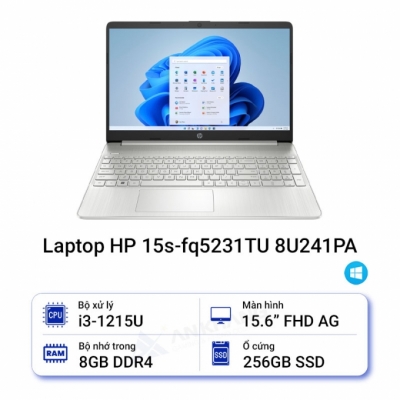 Laptop HP 15s fq5231TU 8U241PA (Intel Core i3 1215U | 8GB | 256GB | 15.6FHD | Intel UHD Graphics | W11SL | BẠC)