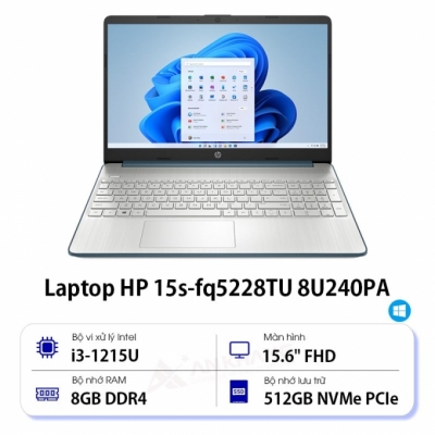 Laptop HP 15s-fq5228TU 8U240PA (Intel Core i3-1215U | 8GB | 512GB | Intel UHD | 15.6 inch FHD | Win 11 | Xanh)