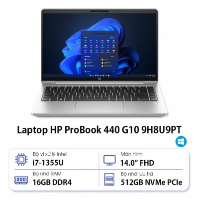 Laptop HP ProBook 440 G10 9H8U9PT (Core i7 1355U/ 16GB/ 512GB SSD/ Intel UHD Graphics/ 14.0inch Full HD/ Windows 11 Home/ Silver/ Vỏ nhôm)