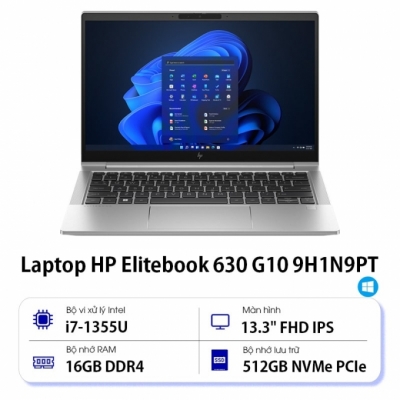 Laptop HP EliteBook 630 G10 9H1N9PT (Core i7 1355U/ 16GB/ 512GB SSD/ Intel UHD Graphics/ 13.3inch Full HD/ Windows 11 Home/ Silver/ Vỏ nhôm)