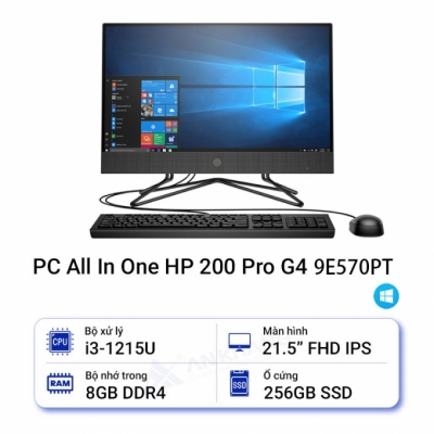 Máy tính All in one HP 200 Pro G4 9E570PT (Core i3 1215U/ 8GB/ 256GB SSD/ VGA onboard/ 21.5Inch/ Windows 11 Home/ Black)