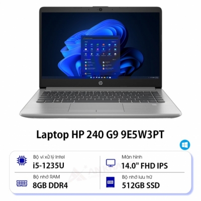 Laptop HP 240 G9 9E5W3PT (Core i5 1235U/ 8GB/ 512GB SSD/ Intel Iris Xe Graphics/ 14.0inch Full HD/ Windows 11 Home/ Silver)